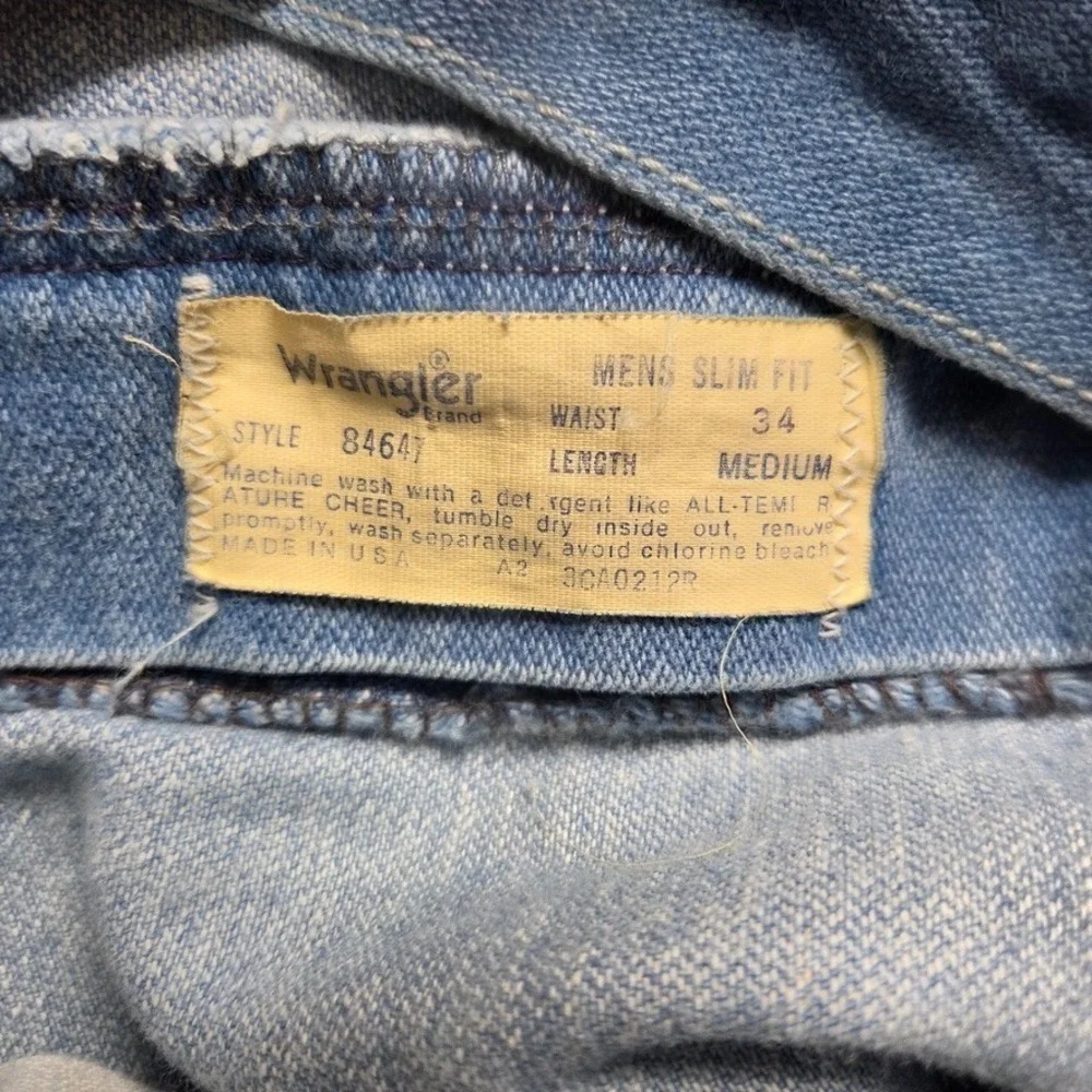 Vintage Wrangler Jeans Mens 34X31 Blue Slim Bootcut Mid Rise Faded Western Denim